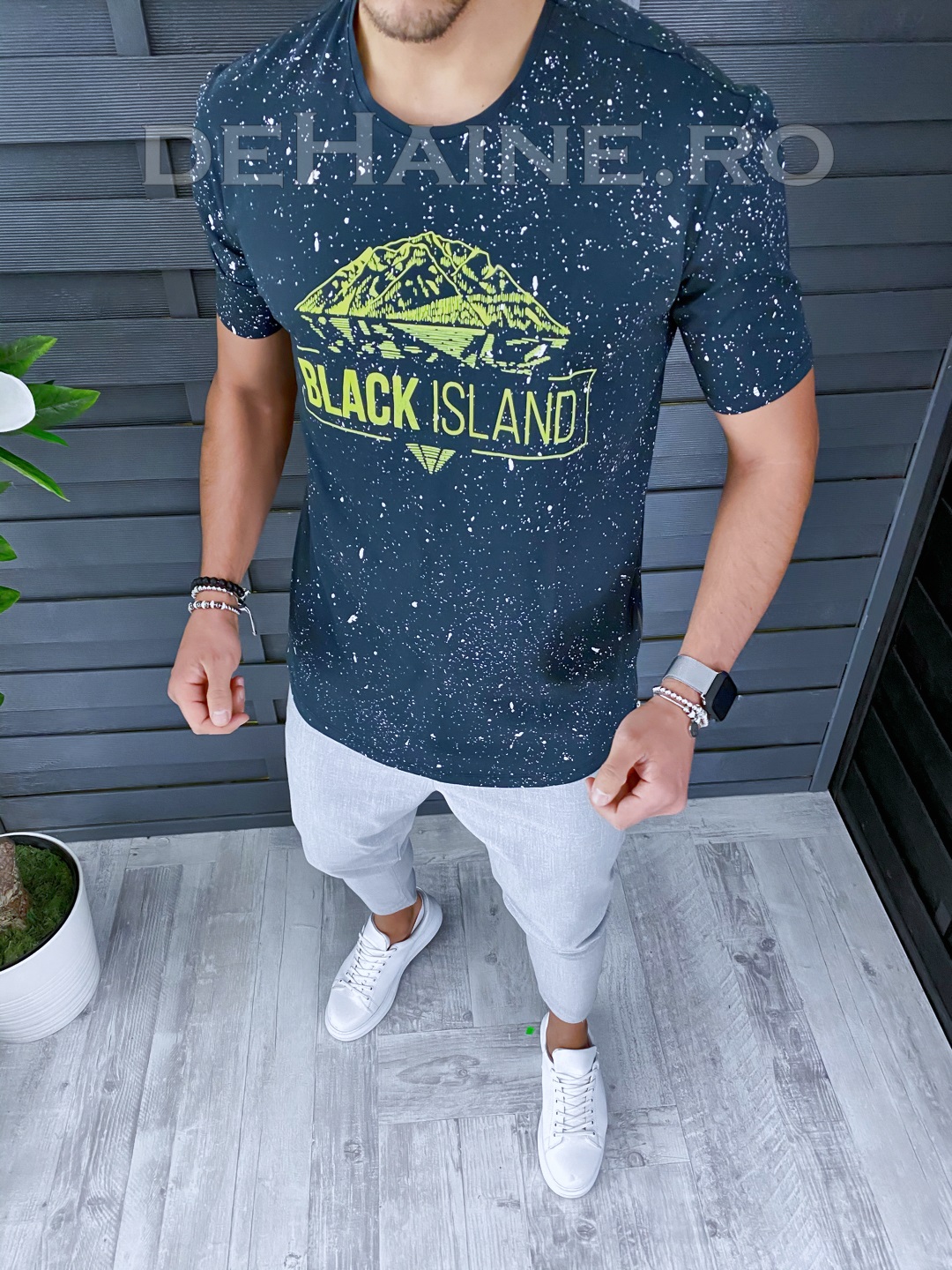 Tricou barbati slim fit verde ZR 1946 P17-1